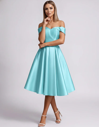 Satin Off-the-Shoulder Sweetheart A-Line Midi Dress with Pockets for Party, Cocktail, Evening, Wedding Guest & Summer Events, | SKU: LMD-584730196284715-AQUA-L,LMD-584730196284715-AQUA-M,LMD-584730196284715-AQUA-S,LMD-584730196284715-AQUA-XL,LMD-584730196284715-AQUA-XS