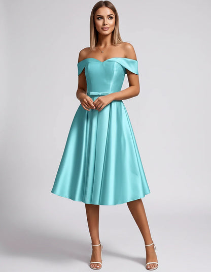 Satin Off-the-Shoulder Sweetheart A-Line Midi Dress with Pockets for Party, Cocktail, Evening, Wedding Guest & Summer Events, | SKU: LMD-584730196284715-AQUA-L,LMD-584730196284715-AQUA-M,LMD-584730196284715-AQUA-S,LMD-584730196284715-AQUA-XL,LMD-584730196284715-AQUA-XS