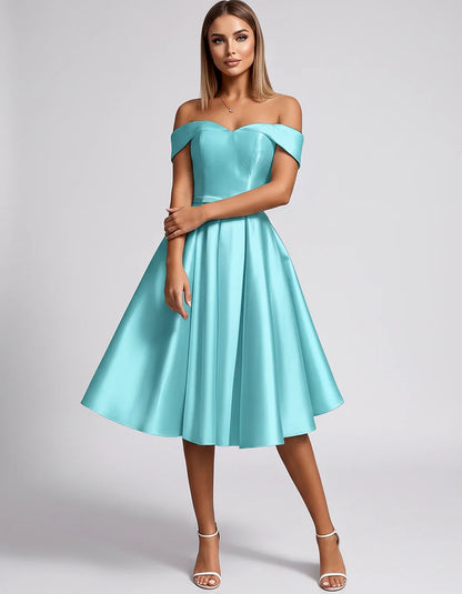 Satin Off-the-Shoulder Sweetheart A-Line Midi Dress with Pockets for Party, Cocktail, Evening, Wedding Guest & Summer Events, | SKU: LMD-584730196284715-AQUA-L,LMD-584730196284715-AQUA-M,LMD-584730196284715-AQUA-S,LMD-584730196284715-AQUA-XL,LMD-584730196284715-AQUA-XS