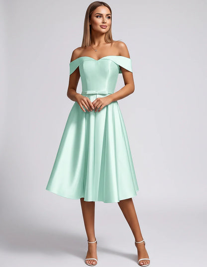 Satin Off-the-Shoulder Sweetheart A-Line Midi Dress with Pockets for Party, Cocktail, Evening, Wedding Guest & Summer Events, | SKU: LMD-584730196284715-MINT-L,LMD-584730196284715-MINT-M,LMD-584730196284715-MINT-S,LMD-584730196284715-MINT-XL,LMD-584730196284715-MINT-XS
