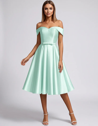 Satin Off-the-Shoulder Sweetheart A-Line Midi Dress with Pockets for Party, Cocktail, Evening, Wedding Guest & Summer Events, | SKU: LMD-584730196284715-MINT-L,LMD-584730196284715-MINT-M,LMD-584730196284715-MINT-S,LMD-584730196284715-MINT-XL,LMD-584730196284715-MINT-XS