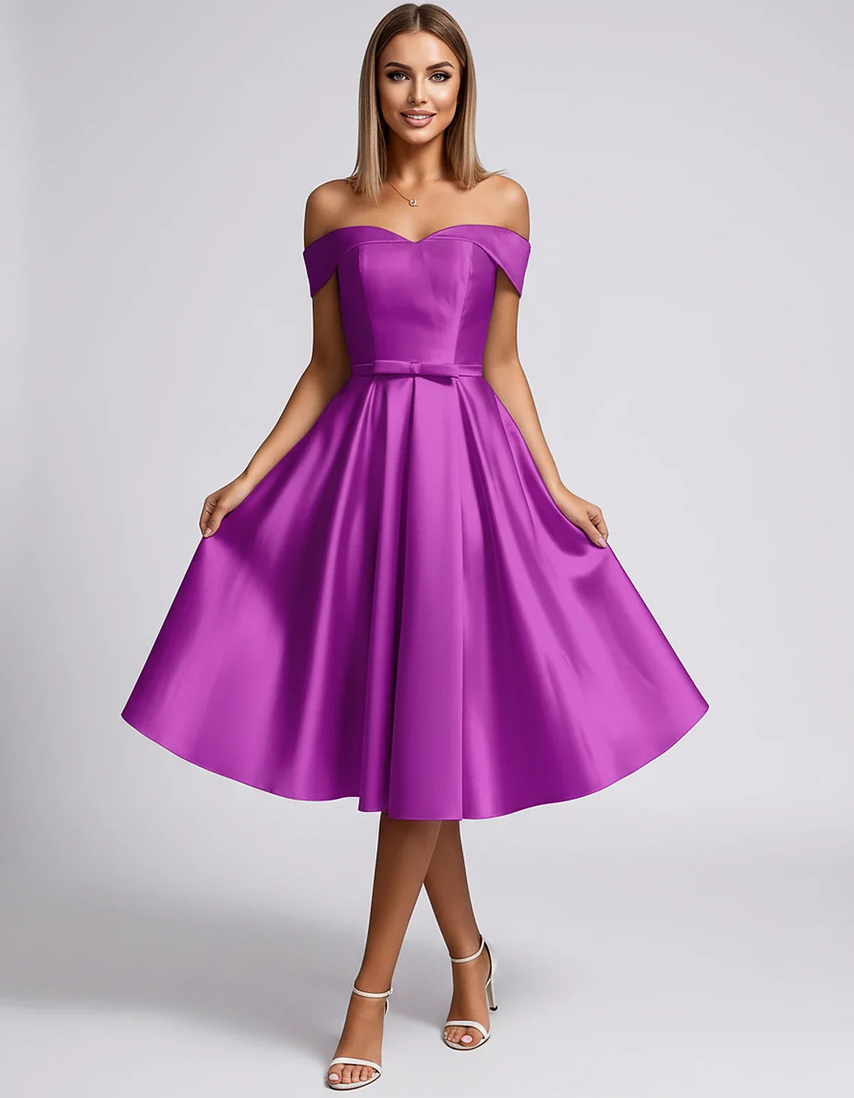 Satin Off-the-Shoulder Sweetheart A-Line Midi Dress with Pockets for Party, Cocktail, Evening, Wedding Guest & Summer Events, | SKU: LMD-584730196284715-PURPLE-L,LMD-584730196284715-PURPLE-M,LMD-584730196284715-PURPLE-S,LMD-584730196284715-PURPLE-XL,LMD-584730196284715-PURPLE-XS