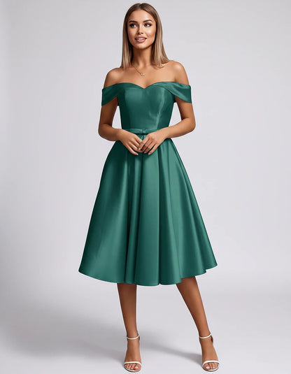 Satin Off-the-Shoulder Sweetheart A-Line Midi Dress with Pockets for Party, Cocktail, Evening, Wedding Guest & Summer Events, | SKU: LMD-584730196284715-GREEN-L,LMD-584730196284715-GREEN-M,LMD-584730196284715-GREEN-S,LMD-584730196284715-GREEN-XL,LMD-584730196284715-GREEN-XS