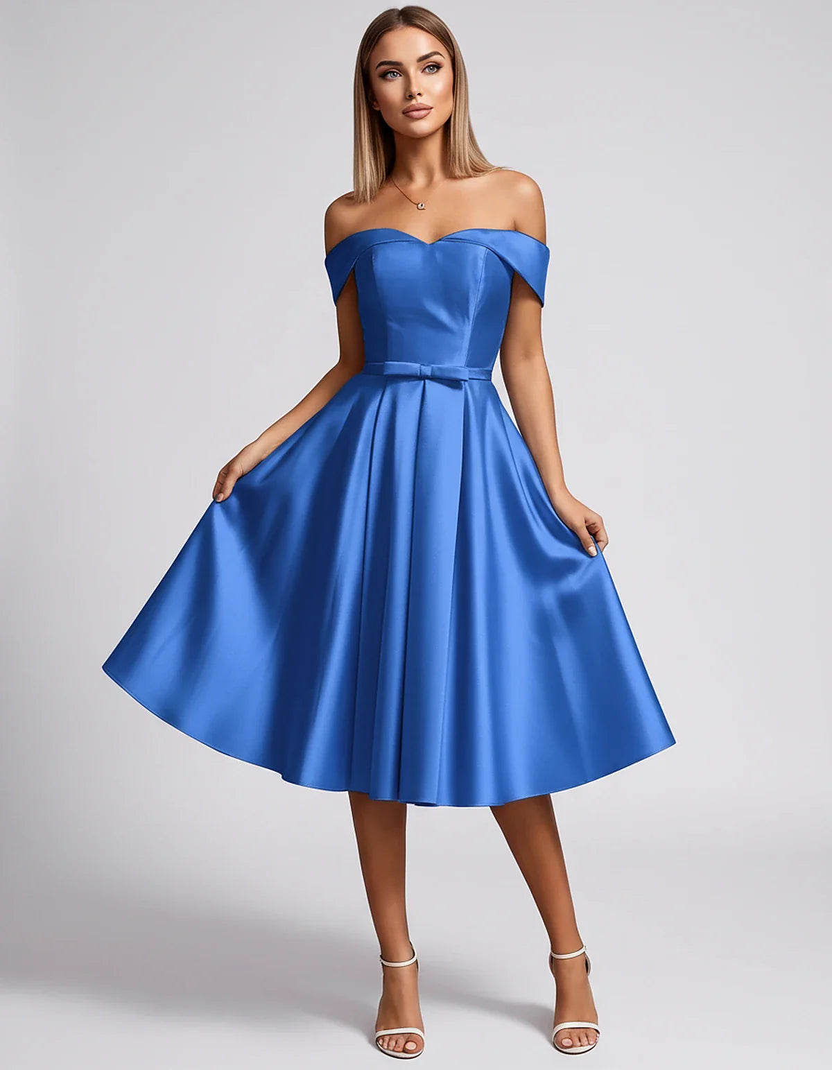 Satin Off-the-Shoulder Sweetheart A-Line Midi Dress with Pockets for Party, Cocktail, Evening, Wedding Guest & Summer Events, | SKU: LMD-584730196284715-BLUE-L,LMD-584730196284715-BLUE-M,LMD-584730196284715-BLUE-S,LMD-584730196284715-BLUE-XL,LMD-584730196284715-BLUE-XS