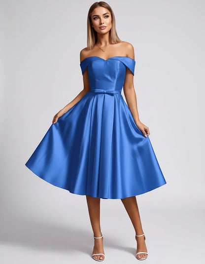 Satin Off-the-Shoulder Sweetheart A-Line Midi Dress with Pockets for Party, Cocktail, Evening, Wedding Guest & Summer Events, | SKU: LMD-584730196284715-BLUE-L,LMD-584730196284715-BLUE-M,LMD-584730196284715-BLUE-S,LMD-584730196284715-BLUE-XL,LMD-584730196284715-BLUE-XS