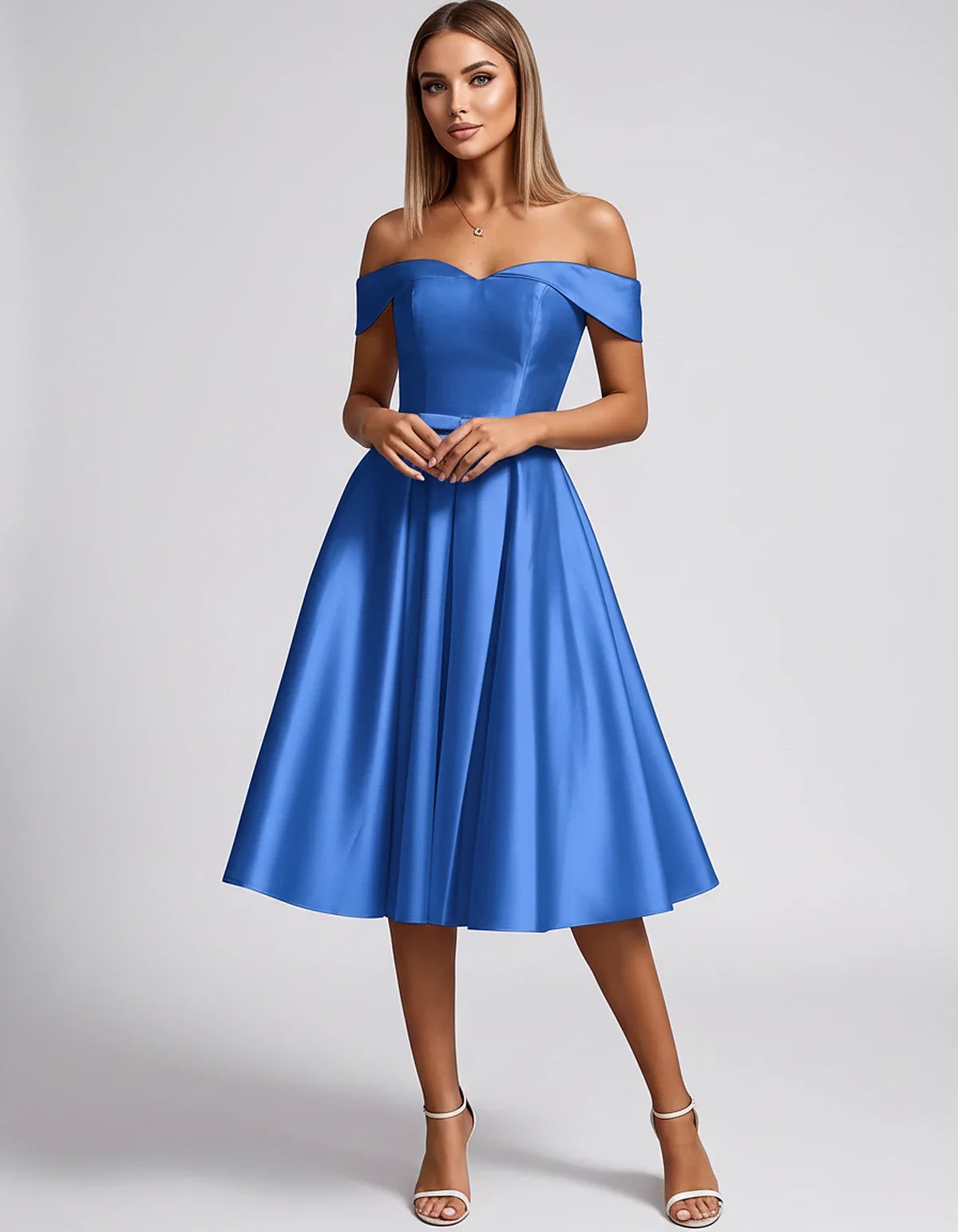 Satin Off-the-Shoulder Sweetheart A-Line Midi Dress with Pockets for Party, Cocktail, Evening, Wedding Guest & Summer Events, | SKU: LMD-584730196284715-BLUE-L,LMD-584730196284715-BLUE-M,LMD-584730196284715-BLUE-S,LMD-584730196284715-BLUE-XL,LMD-584730196284715-BLUE-XS