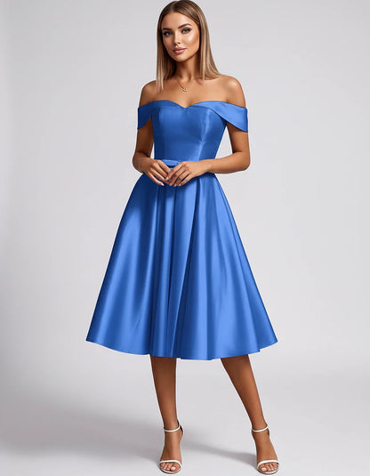Satin Off-the-Shoulder Sweetheart A-Line Midi Dress with Pockets for Party, Cocktail, Evening, Wedding Guest & Summer Events, | SKU: LMD-584730196284715-BLUE-L,LMD-584730196284715-BLUE-M,LMD-584730196284715-BLUE-S,LMD-584730196284715-BLUE-XL,LMD-584730196284715-BLUE-XS
