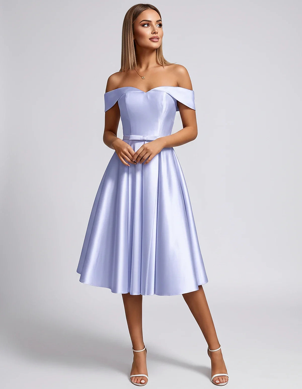 Satin Off-the-Shoulder Sweetheart A-Line Midi Dress with Pockets for Party, Cocktail, Evening, Wedding Guest & Summer Events, | SKU: LMD-584730196284715-LAVENDER-L,LMD-584730196284715-LAVENDER-M,LMD-584730196284715-LAVENDER-S,LMD-584730196284715-LAVENDER-XL,LMD-584730196284715-LAVENDER-XS