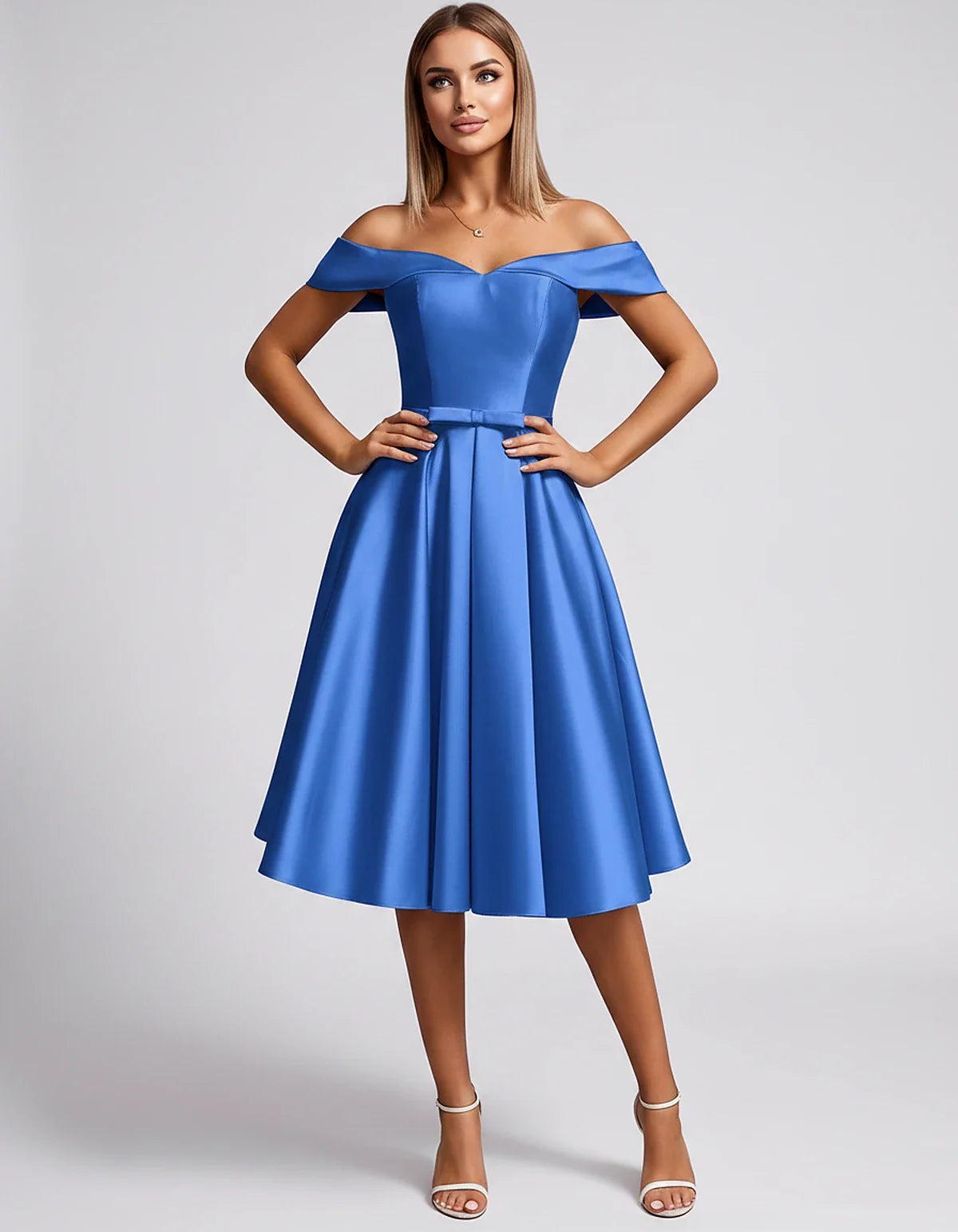 Satin Off-the-Shoulder Sweetheart A-Line Midi Dress with Pockets for Party, Cocktail, Evening, Wedding Guest & Summer Events, | SKU: LMD-584730196284715-BLUE-L,LMD-584730196284715-BLUE-M,LMD-584730196284715-BLUE-S,LMD-584730196284715-BLUE-XL,LMD-584730196284715-BLUE-XS