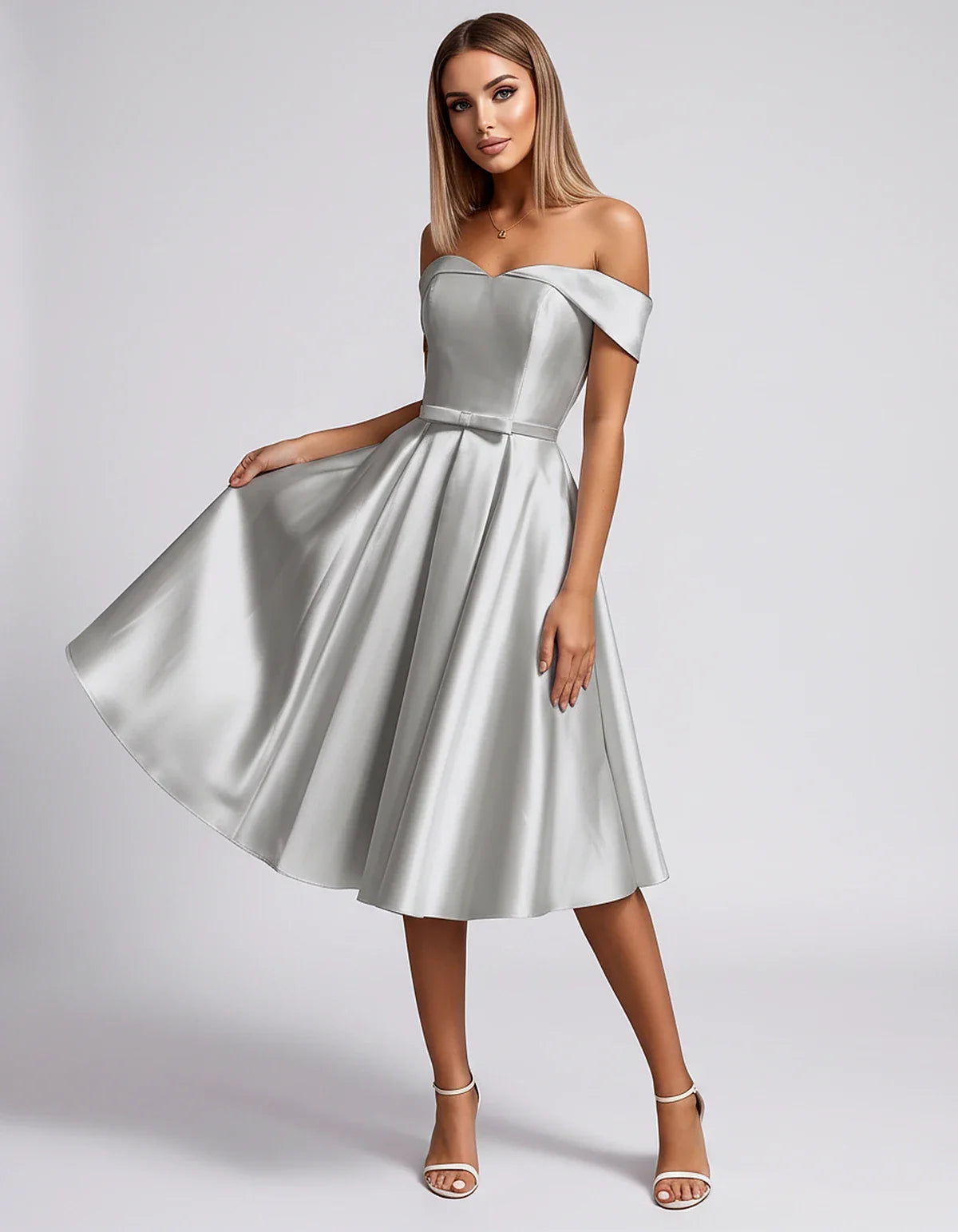 Satin Off-the-Shoulder Sweetheart A-Line Midi Dress with Pockets for Party, Cocktail, Evening, Wedding Guest & Summer Events, | SKU: LMD-584730196284715-SILVER-L,LMD-584730196284715-SILVER-M,LMD-584730196284715-SILVER-S,LMD-584730196284715-SILVER-XL,LMD-584730196284715-SILVER-XS