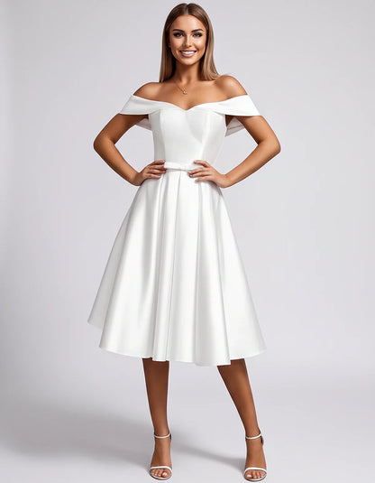 Satin Off-the-Shoulder Sweetheart A-Line Midi Dress with Pockets for Party, Cocktail, Evening, Wedding Guest & Summer Events, | SKU: LMD-584730196284715-WHITE-L,LMD-584730196284715-WHITE-M,LMD-584730196284715-WHITE-S,LMD-584730196284715-WHITE-XL,LMD-584730196284715-WHITE-XS