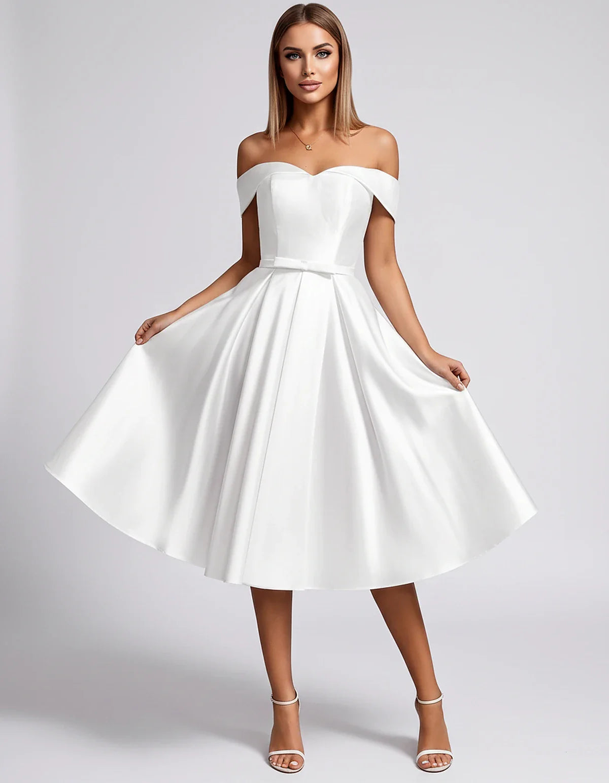 Satin Off-the-Shoulder Sweetheart A-Line Midi Dress with Pockets for Party, Cocktail, Evening, Wedding Guest & Summer Events, | SKU: LMD-584730196284715-WHITE-L,LMD-584730196284715-WHITE-M,LMD-584730196284715-WHITE-S,LMD-584730196284715-WHITE-XL,LMD-584730196284715-WHITE-XS