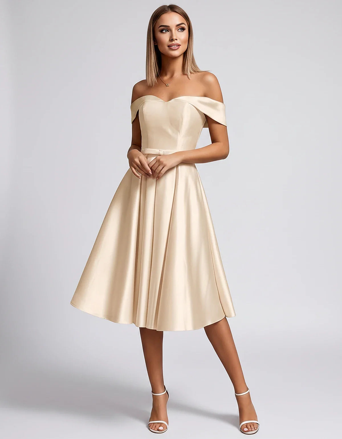Satin Off-the-Shoulder Sweetheart A-Line Midi Dress with Pockets for Party, Cocktail, Evening, Wedding Guest & Summer Events, | SKU: LMD-584730196284715-CHAMPAGNE-L,LMD-584730196284715-CHAMPAGNE-M,LMD-584730196284715-CHAMPAGNE-S,LMD-584730196284715-CHAMPAGNE-XL,LMD-584730196284715-CHAMPAGNE-XS