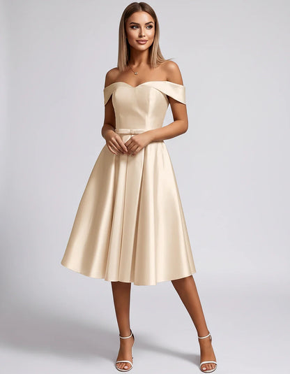 Satin Off-the-Shoulder Sweetheart A-Line Midi Dress with Pockets for Party, Cocktail, Evening, Wedding Guest & Summer Events, | SKU: LMD-584730196284715-CHAMPAGNE-L,LMD-584730196284715-CHAMPAGNE-M,LMD-584730196284715-CHAMPAGNE-S,LMD-584730196284715-CHAMPAGNE-XL,LMD-584730196284715-CHAMPAGNE-XS