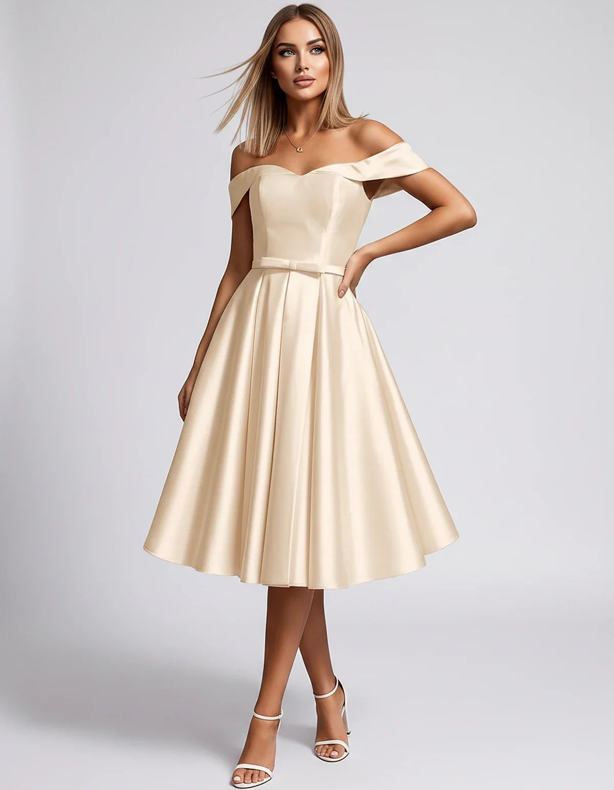Satin Off-the-Shoulder Sweetheart A-Line Midi Dress with Pockets for Party, Cocktail, Evening, Wedding Guest & Summer Events, | SKU: LMD-584730196284715-CHAMPAGNE-L,LMD-584730196284715-CHAMPAGNE-M,LMD-584730196284715-CHAMPAGNE-S,LMD-584730196284715-CHAMPAGNE-XL,LMD-584730196284715-CHAMPAGNE-XS