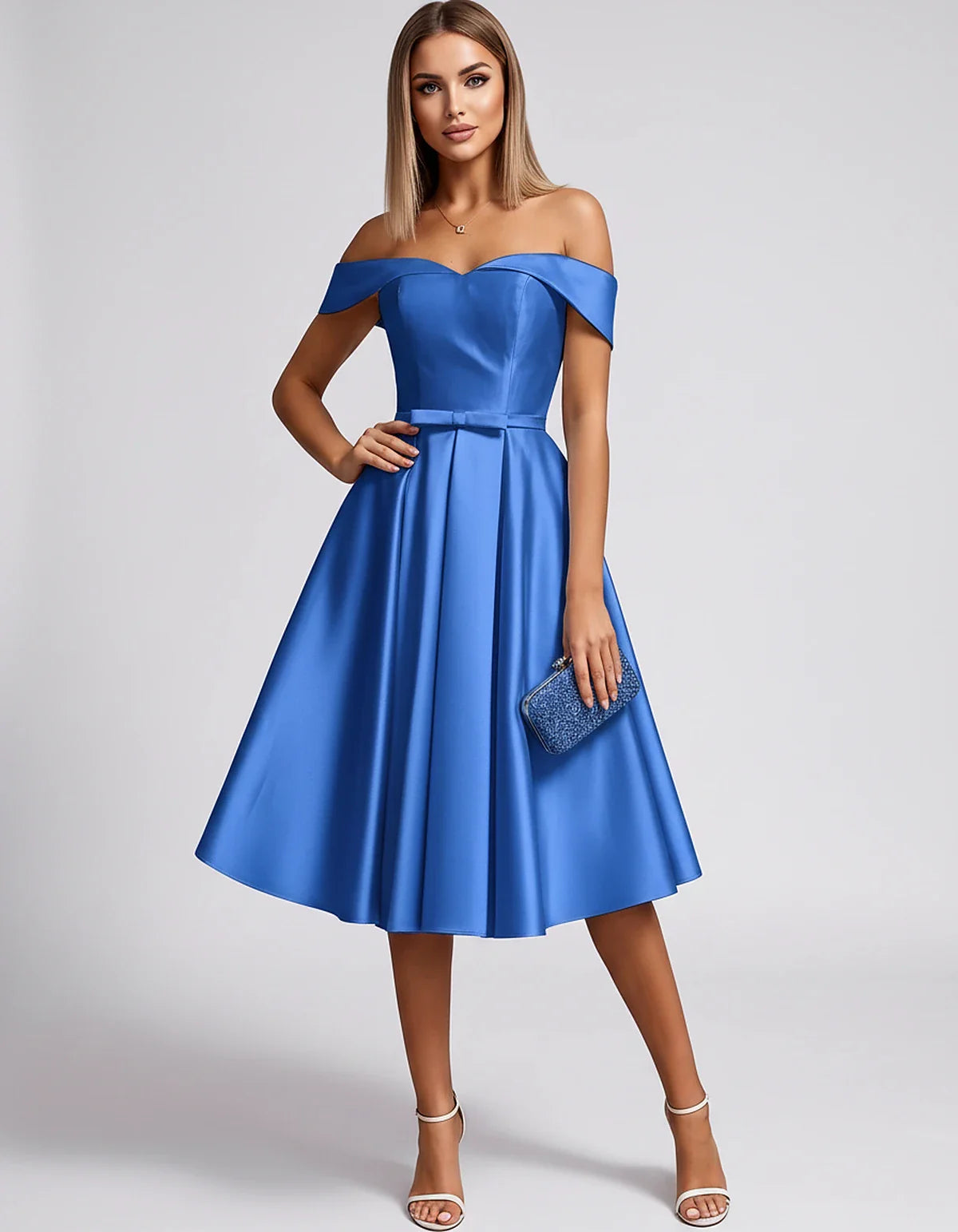 Satin Off-the-Shoulder Sweetheart A-Line Midi Dress with Pockets for Party, Cocktail, Evening, Wedding Guest & Summer Events, | SKU: LMD-584730196284715-BLUE-L,LMD-584730196284715-BLUE-M,LMD-584730196284715-BLUE-S,LMD-584730196284715-BLUE-XL,LMD-584730196284715-BLUE-XS