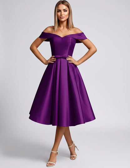 Satin Off-the-Shoulder Sweetheart A-Line Midi Dress with Pockets for Party, Cocktail, Evening, Wedding Guest & Summer Events, | SKU: LMD-584730196284715-PLUM-L,LMD-584730196284715-PLUM-M,LMD-584730196284715-PLUM-S,LMD-584730196284715-PLUM-XL,LMD-584730196284715-PLUM-XS