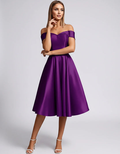 Satin Off-the-Shoulder Sweetheart A-Line Midi Dress with Pockets for Party, Cocktail, Evening, Wedding Guest & Summer Events, | SKU: LMD-584730196284715-PLUM-L,LMD-584730196284715-PLUM-M,LMD-584730196284715-PLUM-S,LMD-584730196284715-PLUM-XL,LMD-584730196284715-PLUM-XS