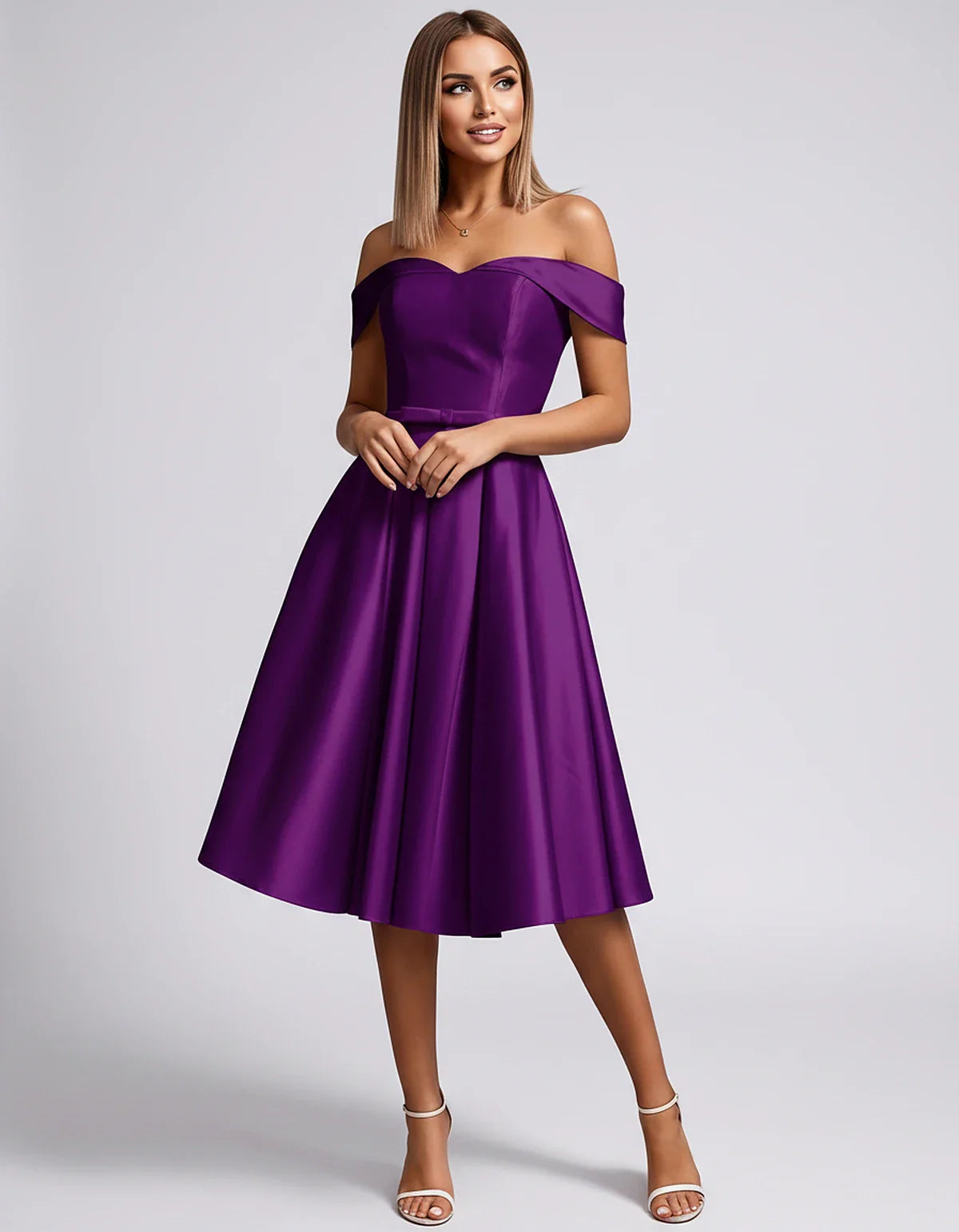 Satin Off-the-Shoulder Sweetheart A-Line Midi Dress with Pockets for Party, Cocktail, Evening, Wedding Guest & Summer Events, | SKU: LMD-584730196284715-PLUM-L,LMD-584730196284715-PLUM-M,LMD-584730196284715-PLUM-S,LMD-584730196284715-PLUM-XL,LMD-584730196284715-PLUM-XS