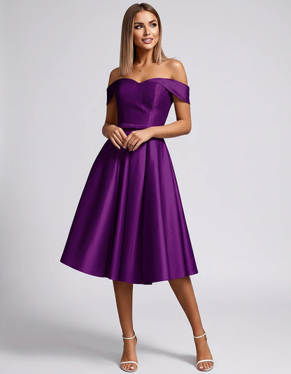 Satin Off-the-Shoulder Sweetheart A-Line Midi Dress with Pockets for Party, Cocktail, Evening, Wedding Guest & Summer Events, | SKU: LMD-584730196284715-PLUM-L,LMD-584730196284715-PLUM-M,LMD-584730196284715-PLUM-S,LMD-584730196284715-PLUM-XL,LMD-584730196284715-PLUM-XS