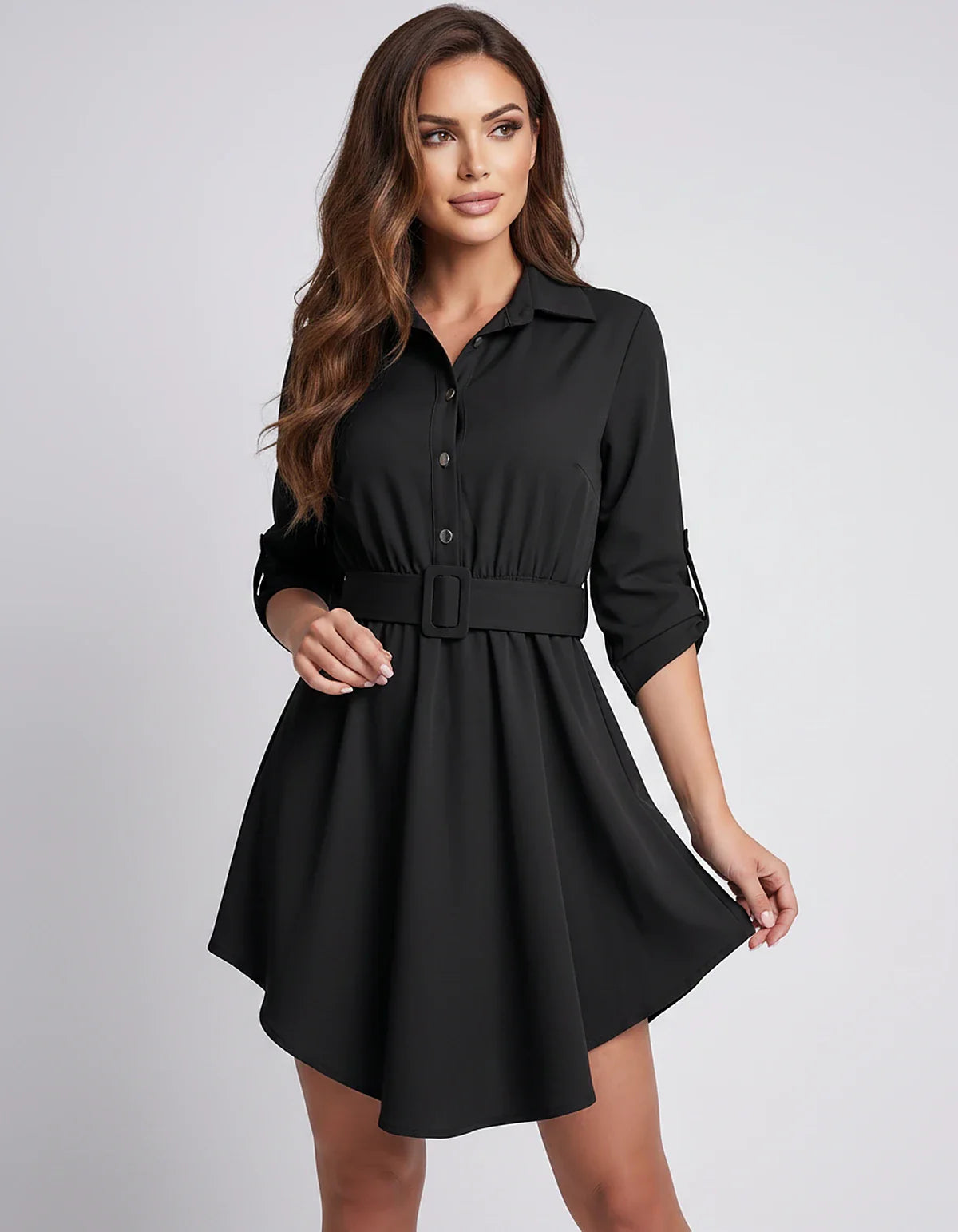 Sky Blue,black,dusty Rose,hot Pink Skater Long Sleeve Mini Dress | Prom, Evening Parties & Brunch, front view | Ramblion | SKU: LMD-483920174615208-BLACK-L,LMD-483920174615208-BLACK-M,LMD-483920174615208-BLACK-S,LMD-483920174615208-BLACK-XL,LMD-483920174615208-BLACK-XS