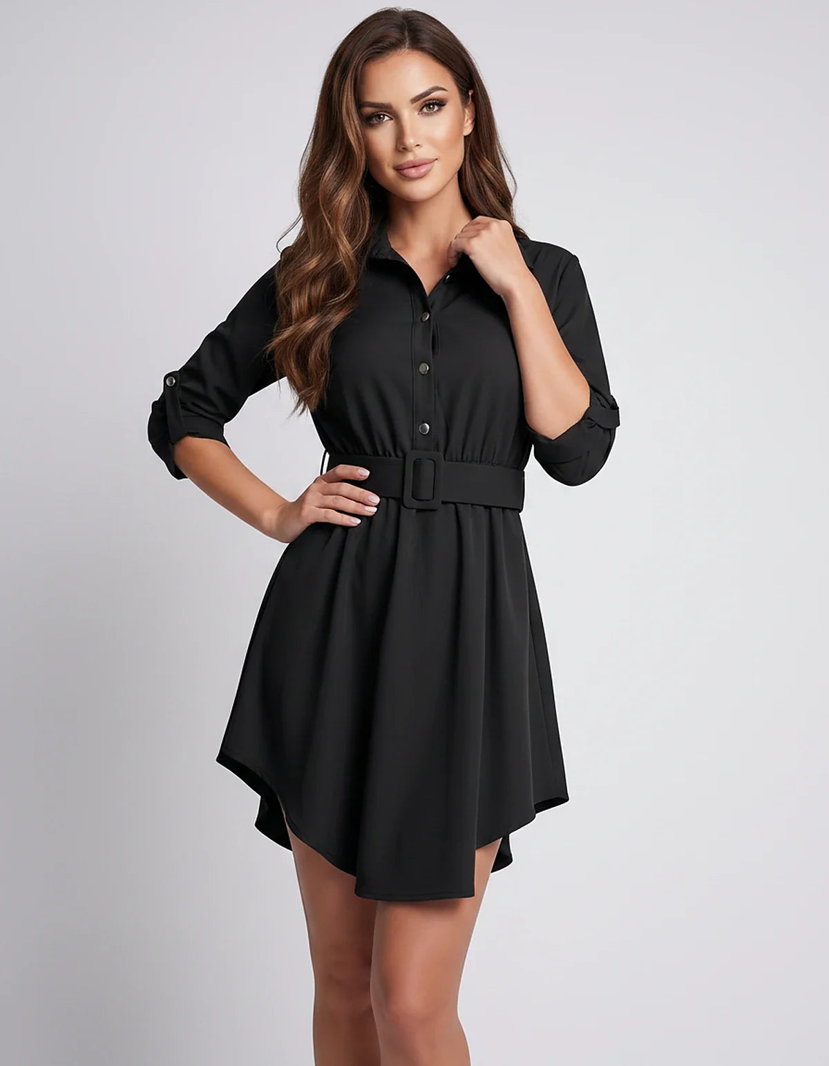 Sky Blue,black,dusty Rose,hot Pink Skater Long Sleeve Mini Dress | Prom, Evening Parties & Brunch, front view | Ramblion | SKU: LMD-483920174615208-BLACK-L,LMD-483920174615208-BLACK-M,LMD-483920174615208-BLACK-S,LMD-483920174615208-BLACK-XL,LMD-483920174615208-BLACK-XS
