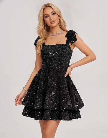 Polyester Sequin Sleeveless Strapless Tiered A-Line Mini Dress for Party, Cocktail, Evening, Summer & Wedding Guest Events, f | SKU: LMD-483920174615382-EMERALD-L,LMD-483920174615382-EMERALD-M,LMD-483920174615382-EMERALD-S,LMD-483920174615382-EMERALD-XL,LMD-483920174615382-EMERALD-XS