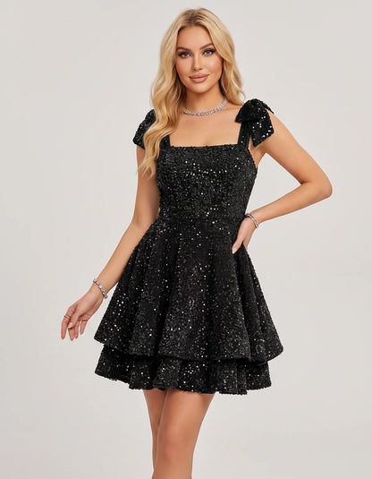 Polyester Sequin Sleeveless Strapless Tiered A-Line Mini Dress for Party, Cocktail, Evening, Summer & Wedding Guest Events, f | SKU: LMD-483920174615382-EMERALD-L,LMD-483920174615382-EMERALD-M,LMD-483920174615382-EMERALD-S,LMD-483920174615382-EMERALD-XL,LMD-483920174615382-EMERALD-XS