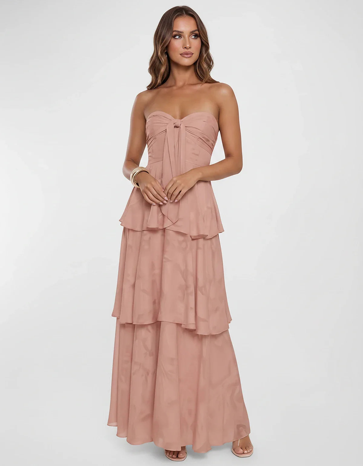 Chiffon Blend Strapless Sweetheart Tiered A-Line Maxi Dress for Party, Cocktail, Evening, Wedding Guest & Summer Events, fron | SKU: LM-482716503914827-DUSTYROSE-L,LM-482716503914827-DUSTYROSE-M,LM-482716503914827-DUSTYROSE-S,LM-482716503914827-DUSTYROSE-XL,LM-482716503914827-DUSTYROSE-XS