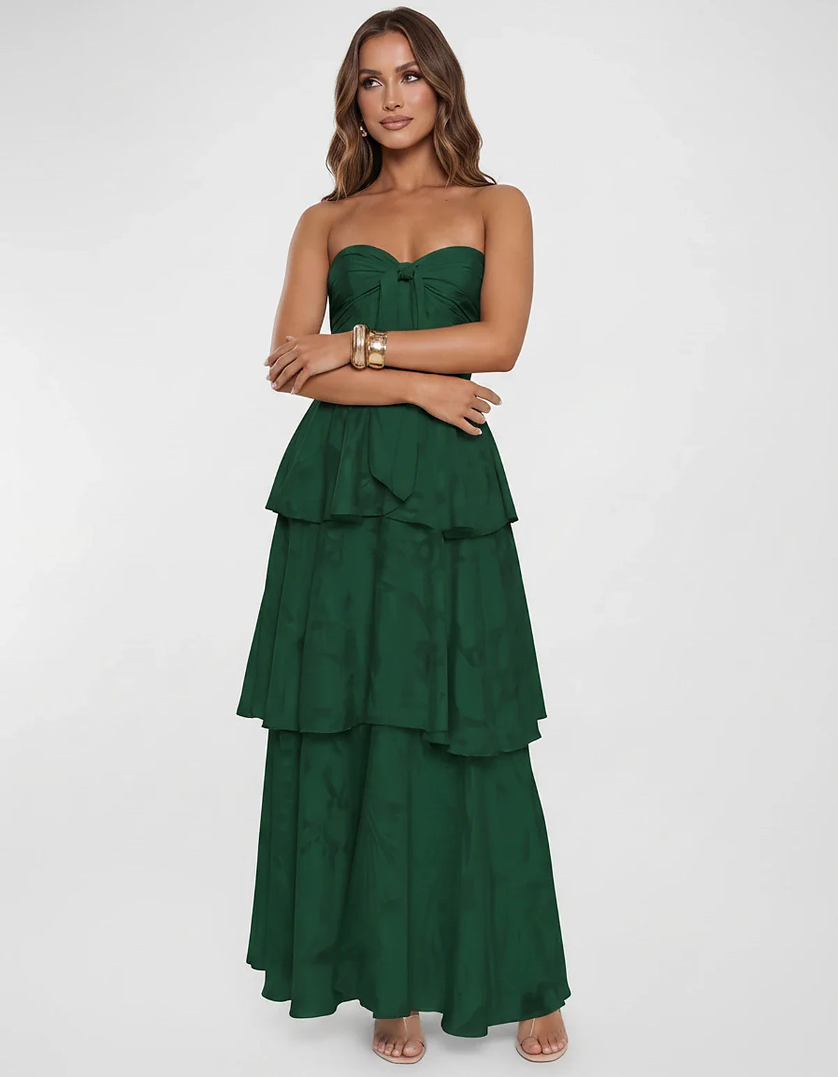 Chiffon Blend Strapless Sweetheart Tiered A-Line Maxi Dress for Party, Cocktail, Evening, Wedding Guest & Summer Events, fron | SKU: LM-482716503914827-EMERALD-L,LM-482716503914827-EMERALD-M,LM-482716503914827-EMERALD-S,LM-482716503914827-EMERALD-XL,LM-482716503914827-EMERALD-XS