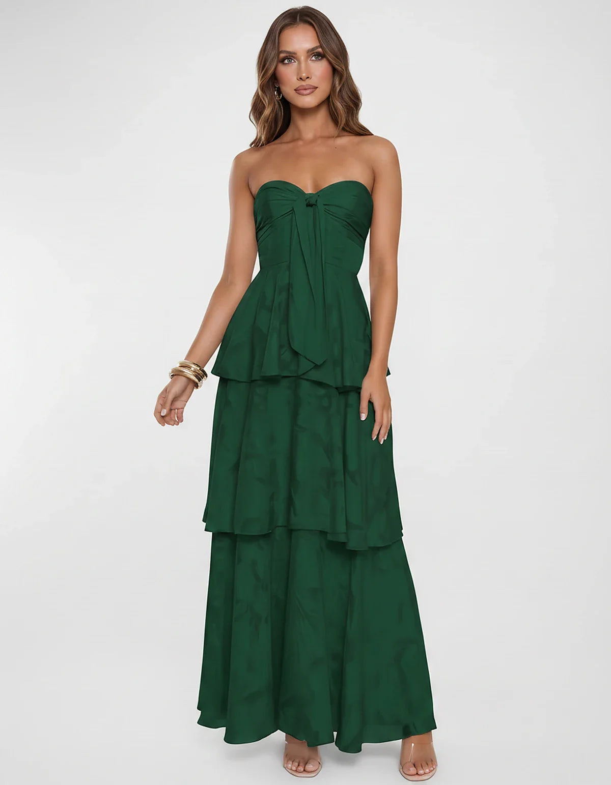Chiffon Blend Strapless Sweetheart Tiered A-Line Maxi Dress for Party, Cocktail, Evening, Wedding Guest & Summer Events, fron | SKU: LM-482716503914827-EMERALD-L,LM-482716503914827-EMERALD-M,LM-482716503914827-EMERALD-S,LM-482716503914827-EMERALD-XL,LM-482716503914827-EMERALD-XS