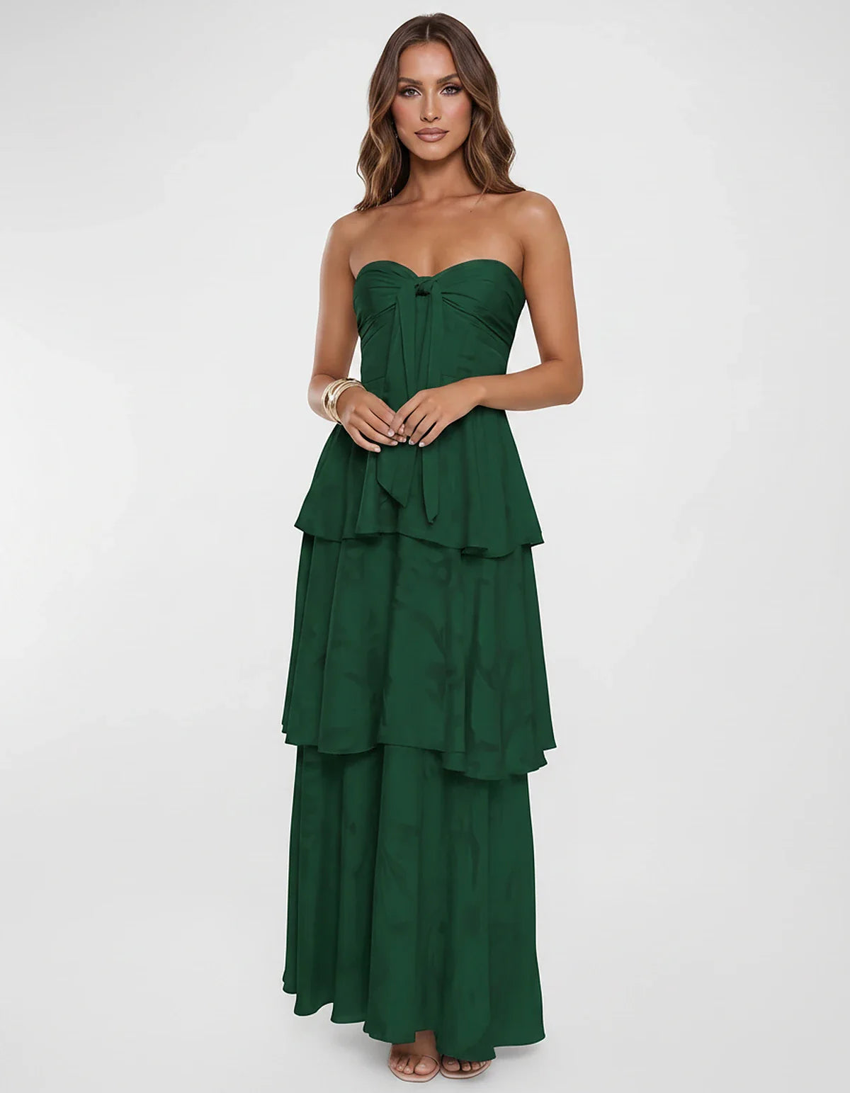 Chiffon Blend Strapless Sweetheart Tiered A-Line Maxi Dress for Party, Cocktail, Evening, Wedding Guest & Summer Events, fron | SKU: LM-482716503914827-EMERALD-L,LM-482716503914827-EMERALD-M,LM-482716503914827-EMERALD-S,LM-482716503914827-EMERALD-XL,LM-482716503914827-EMERALD-XS