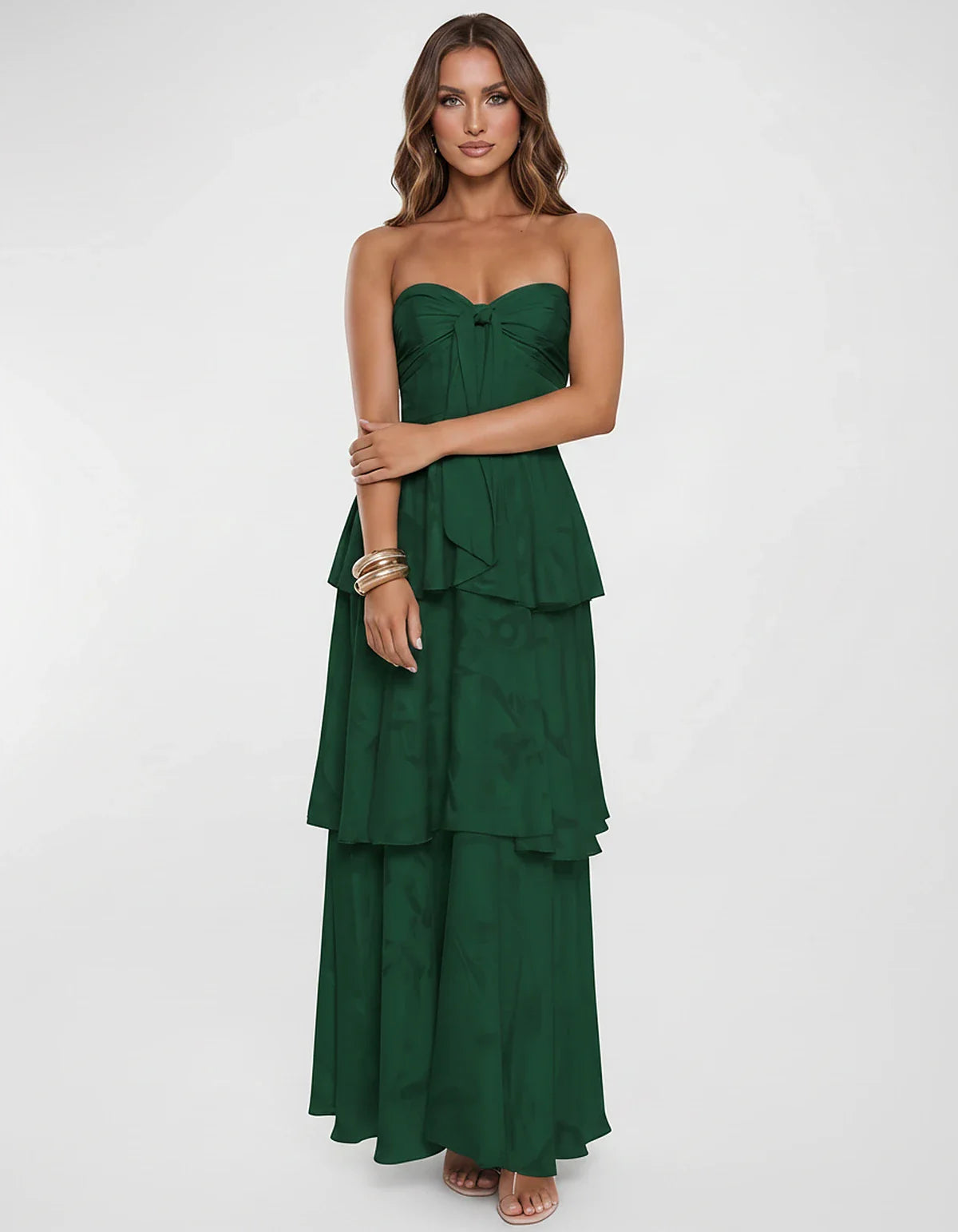Chiffon Blend Strapless Sweetheart Tiered A-Line Maxi Dress for Party, Cocktail, Evening, Wedding Guest & Summer Events, fron | SKU: LM-482716503914827-EMERALD-L,LM-482716503914827-EMERALD-M,LM-482716503914827-EMERALD-S,LM-482716503914827-EMERALD-XL,LM-482716503914827-EMERALD-XS