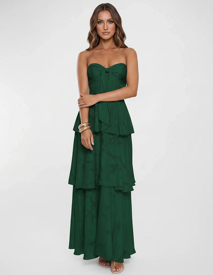 Chiffon Blend Strapless Sweetheart Tiered A-Line Maxi Dress for Party, Cocktail, Evening, Wedding Guest & Summer Events, fron | SKU: LM-482716503914827-EMERALD-L,LM-482716503914827-EMERALD-M,LM-482716503914827-EMERALD-S,LM-482716503914827-EMERALD-XL,LM-482716503914827-EMERALD-XS
