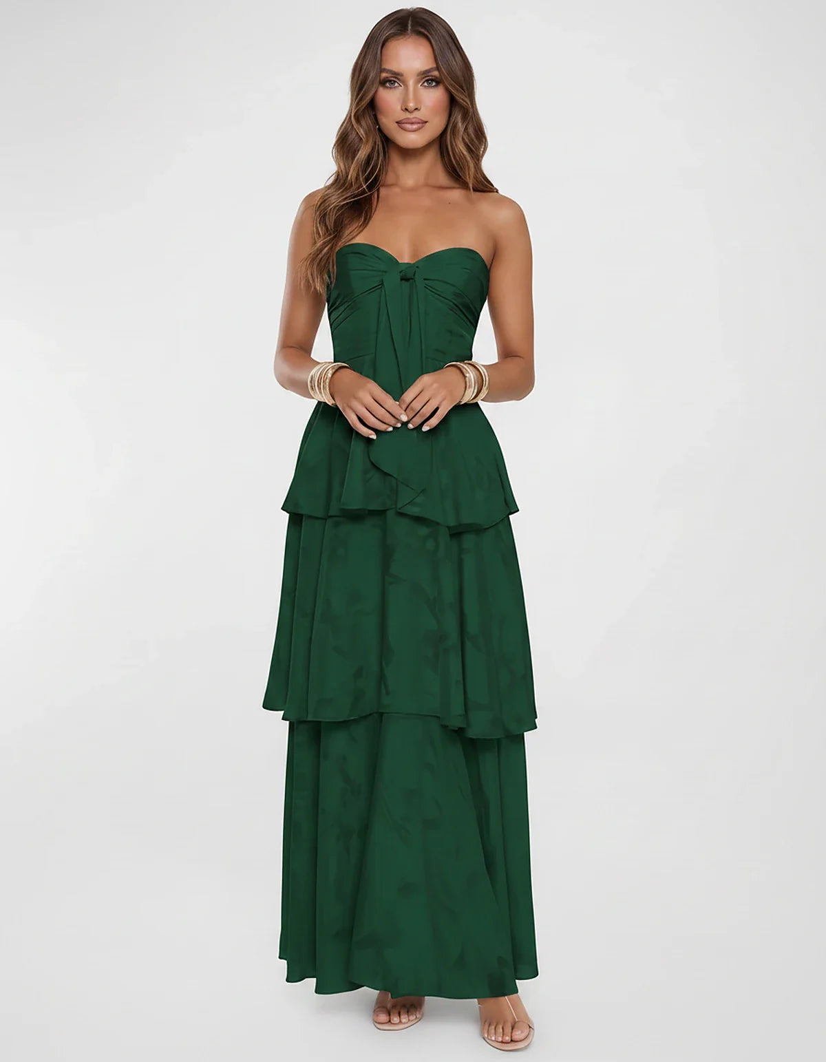 Chiffon Blend Strapless Sweetheart Tiered A-Line Maxi Dress for Party, Cocktail, Evening, Wedding Guest & Summer Events, fron | SKU: LM-482716503914827-EMERALD-L,LM-482716503914827-EMERALD-M,LM-482716503914827-EMERALD-S,LM-482716503914827-EMERALD-XL,LM-482716503914827-EMERALD-XS