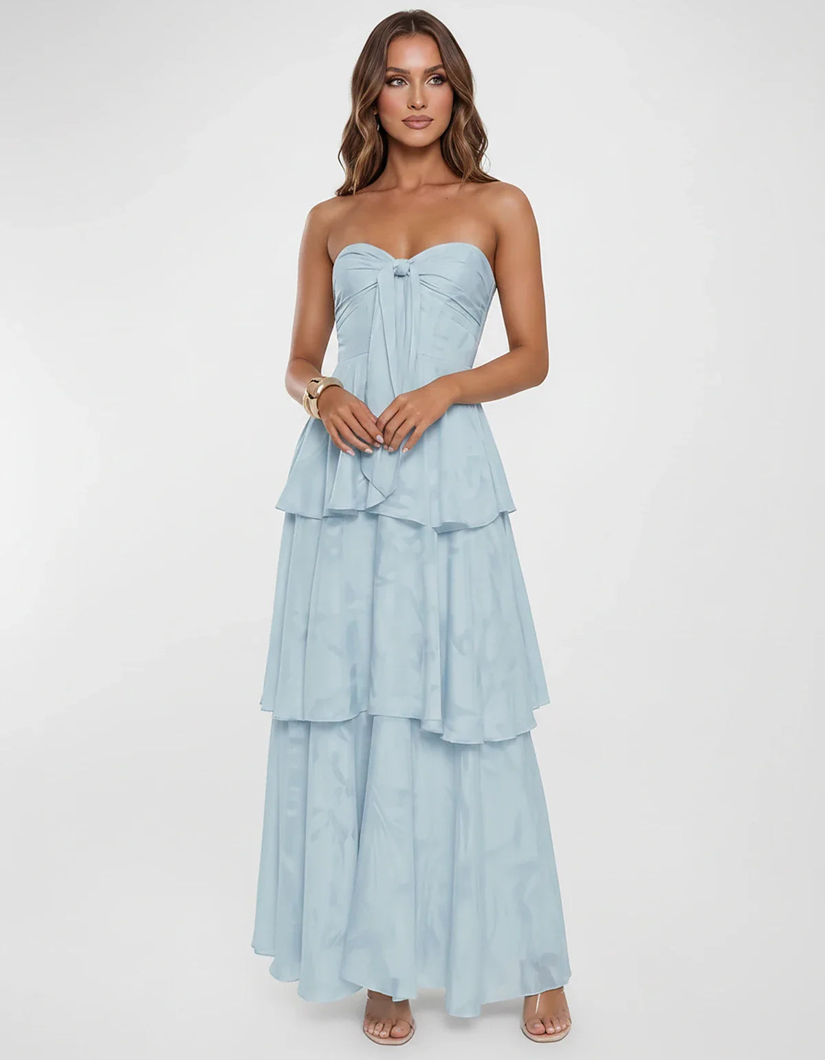 Chiffon Blend Strapless Sweetheart Tiered A-Line Maxi Dress for Party, Cocktail, Evening, Wedding Guest & Summer Events, fron | SKU: LM-482716503914827-LIGHTBLUE-L,LM-482716503914827-LIGHTBLUE-M,LM-482716503914827-LIGHTBLUE-S,LM-482716503914827-LIGHTBLUE-XL,LM-482716503914827-LIGHTBLUE-XS