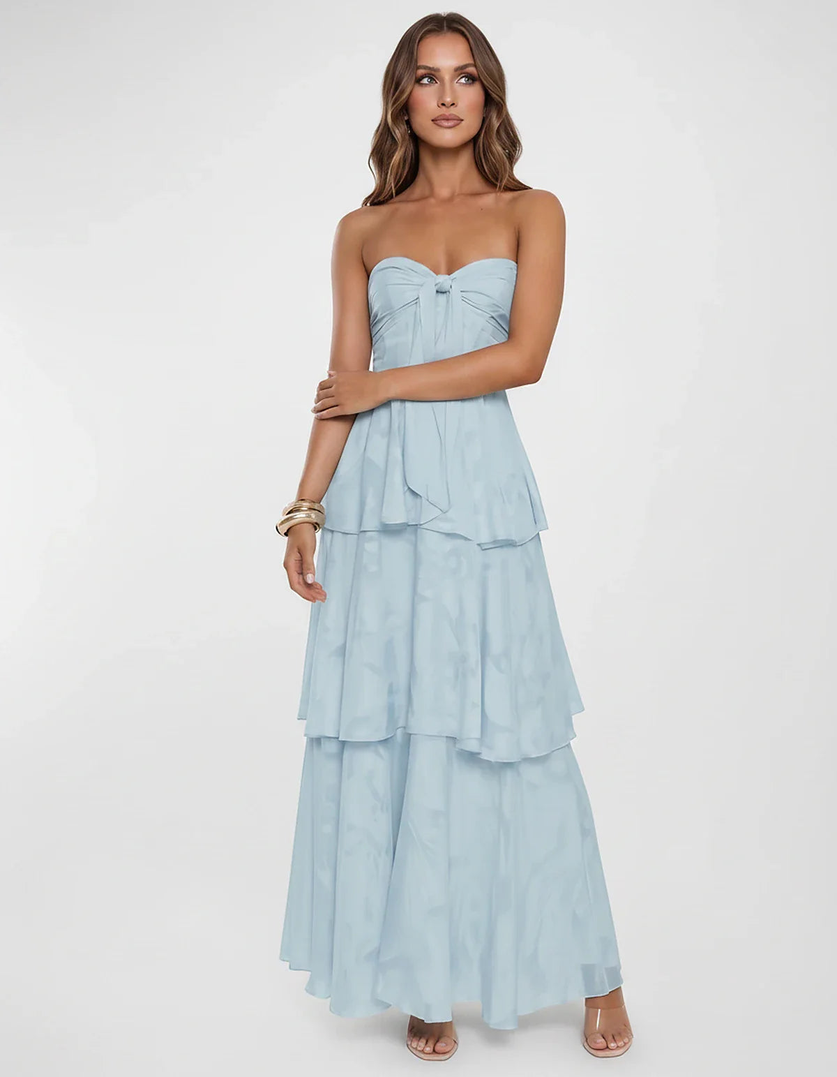 Chiffon Blend Strapless Sweetheart Tiered A-Line Maxi Dress for Party, Cocktail, Evening, Wedding Guest & Summer Events, fron | SKU: LM-482716503914827-LIGHTBLUE-L,LM-482716503914827-LIGHTBLUE-M,LM-482716503914827-LIGHTBLUE-S,LM-482716503914827-LIGHTBLUE-XL,LM-482716503914827-LIGHTBLUE-XS
