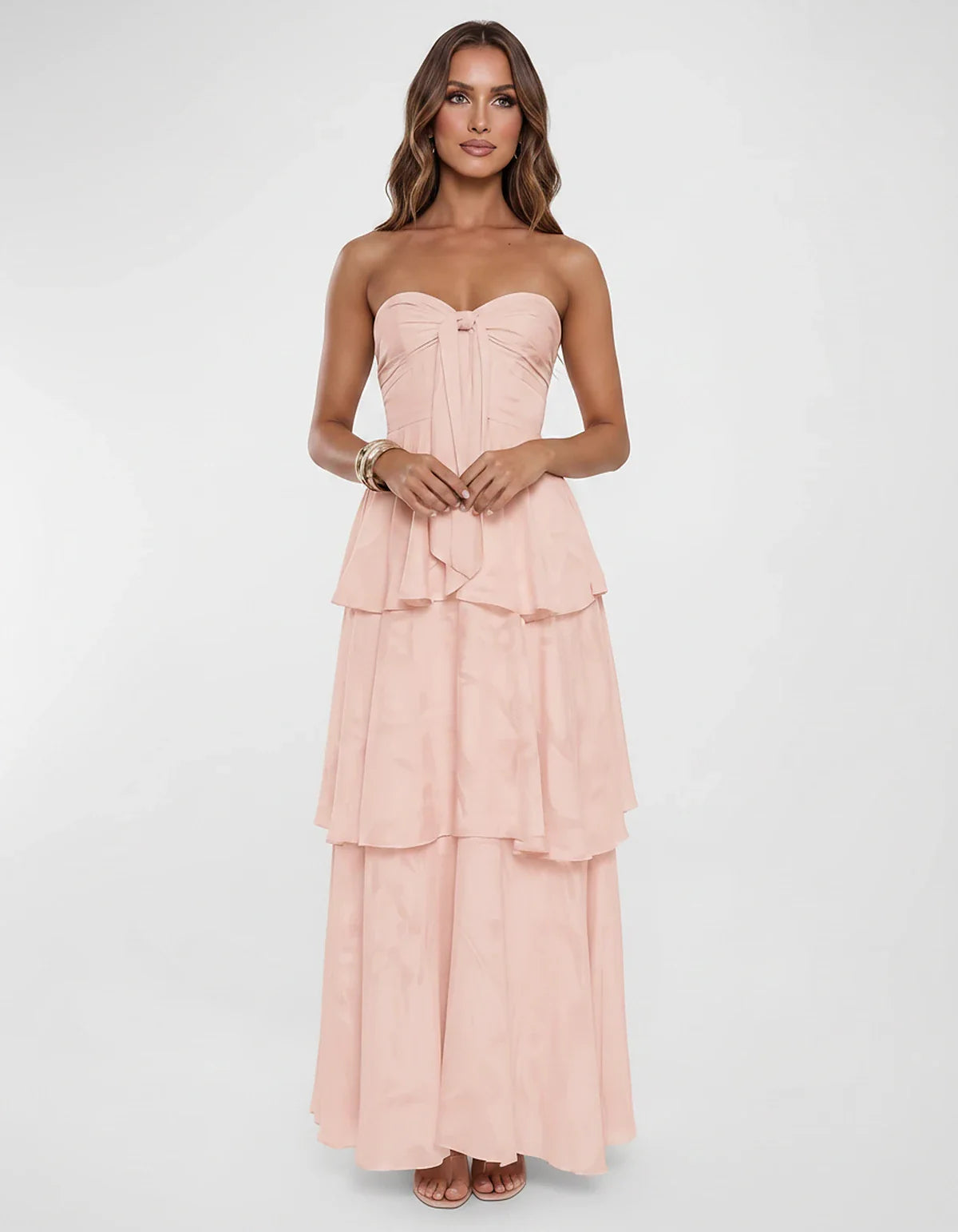 Chiffon Blend Strapless Sweetheart Tiered A-Line Maxi Dress for Party, Cocktail, Evening, Wedding Guest & Summer Events, fron | SKU: LM-482716503914827-BLUSH-L,LM-482716503914827-BLUSH-M,LM-482716503914827-BLUSH-S,LM-482716503914827-BLUSH-XL,LM-482716503914827-BLUSH-XS