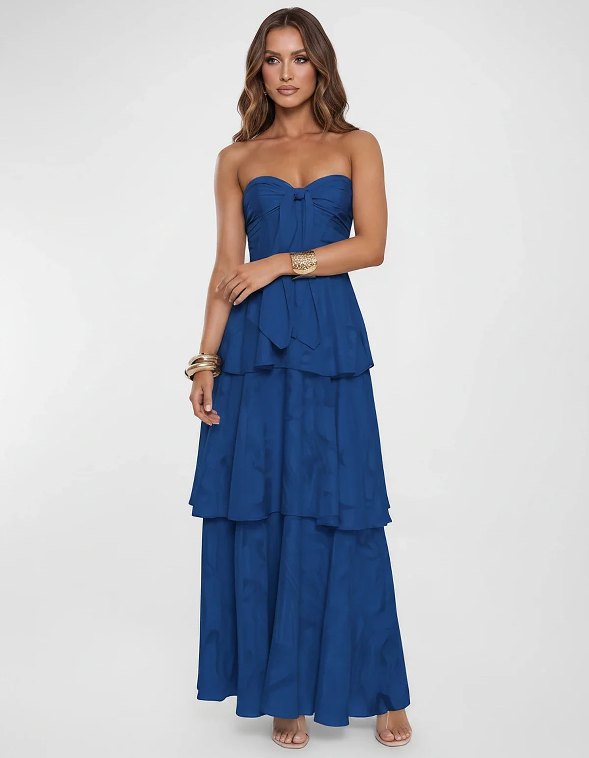 Chiffon Blend Strapless Sweetheart Tiered A-Line Maxi Dress for Party, Cocktail, Evening, Wedding Guest & Summer Events, fron | SKU: LM-482716503914827-ROYALBLUE-L,LM-482716503914827-ROYALBLUE-M,LM-482716503914827-ROYALBLUE-S,LM-482716503914827-ROYALBLUE-XL,LM-482716503914827-ROYALBLUE-XS