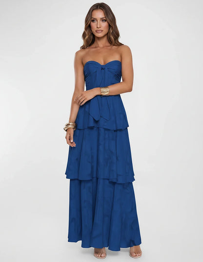 Chiffon Blend Strapless Sweetheart Tiered A-Line Maxi Dress for Party, Cocktail, Evening, Wedding Guest & Summer Events, fron | SKU: LM-482716503914827-ROYALBLUE-L,LM-482716503914827-ROYALBLUE-M,LM-482716503914827-ROYALBLUE-S,LM-482716503914827-ROYALBLUE-XL,LM-482716503914827-ROYALBLUE-XS