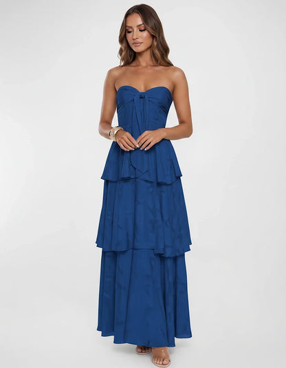 Chiffon Blend Strapless Sweetheart Tiered A-Line Maxi Dress for Party, Cocktail, Evening, Wedding Guest & Summer Events, fron | SKU: LM-482716503914827-ROYALBLUE-L,LM-482716503914827-ROYALBLUE-M,LM-482716503914827-ROYALBLUE-S,LM-482716503914827-ROYALBLUE-XL,LM-482716503914827-ROYALBLUE-XS