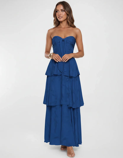 Chiffon Blend Strapless Sweetheart Tiered A-Line Maxi Dress for Party, Cocktail, Evening, Wedding Guest & Summer Events, fron | SKU: LM-482716503914827-ROYALBLUE-L,LM-482716503914827-ROYALBLUE-M,LM-482716503914827-ROYALBLUE-S,LM-482716503914827-ROYALBLUE-XL,LM-482716503914827-ROYALBLUE-XS