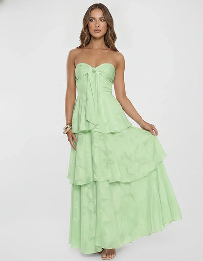 Chiffon Blend Strapless Sweetheart Tiered A-Line Maxi Dress for Party, Cocktail, Evening, Wedding Guest & Summer Events, fron | SKU: LM-482716503914827-MINT-L,LM-482716503914827-MINT-M,LM-482716503914827-MINT-S,LM-482716503914827-MINT-XL,LM-482716503914827-MINT-XS