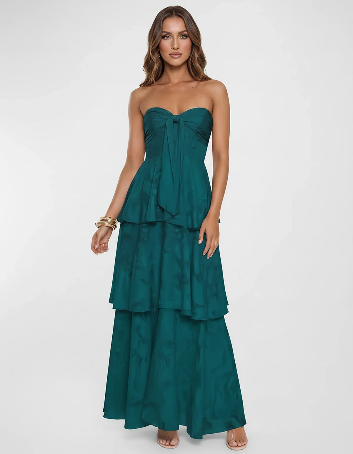 Chiffon Blend Strapless Sweetheart Tiered A-Line Maxi Dress for Party, Cocktail, Evening, Wedding Guest & Summer Events, fron | SKU: LM-482716503914827-BLUEGREEN-L,LM-482716503914827-BLUEGREEN-M,LM-482716503914827-BLUEGREEN-S,LM-482716503914827-BLUEGREEN-XL,LM-482716503914827-BLUEGREEN-XS