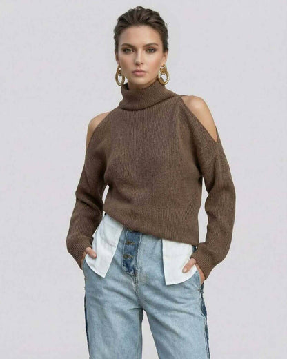 Lurex Sweater by RAMBLION featuring cutout shoulders, soft knit, stylish relaxed fit for a modern look.