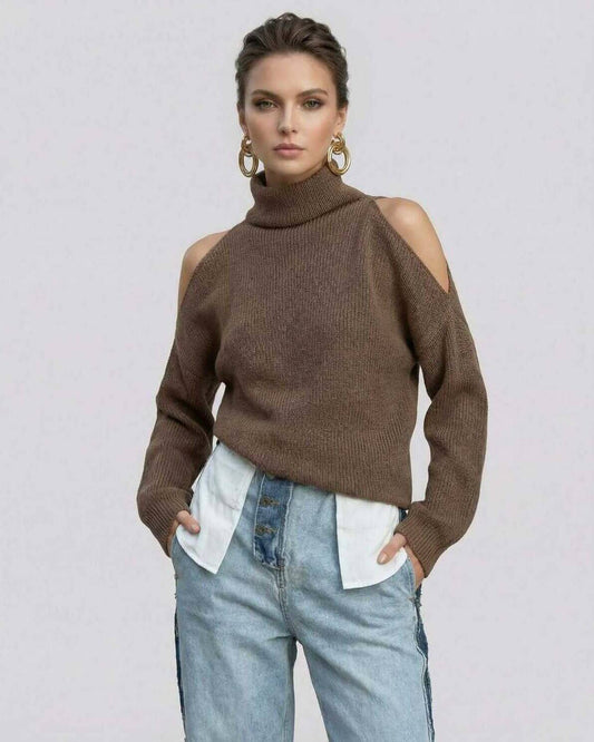 Lurex Sweater by RAMBLION featuring cutout shoulders, soft knit, stylish relaxed fit for a modern look.