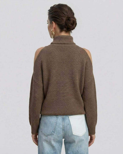 Back view of Lurex Sweater showcasing off-shoulder design, comfortable knit, and casual style by RAMBLION.
