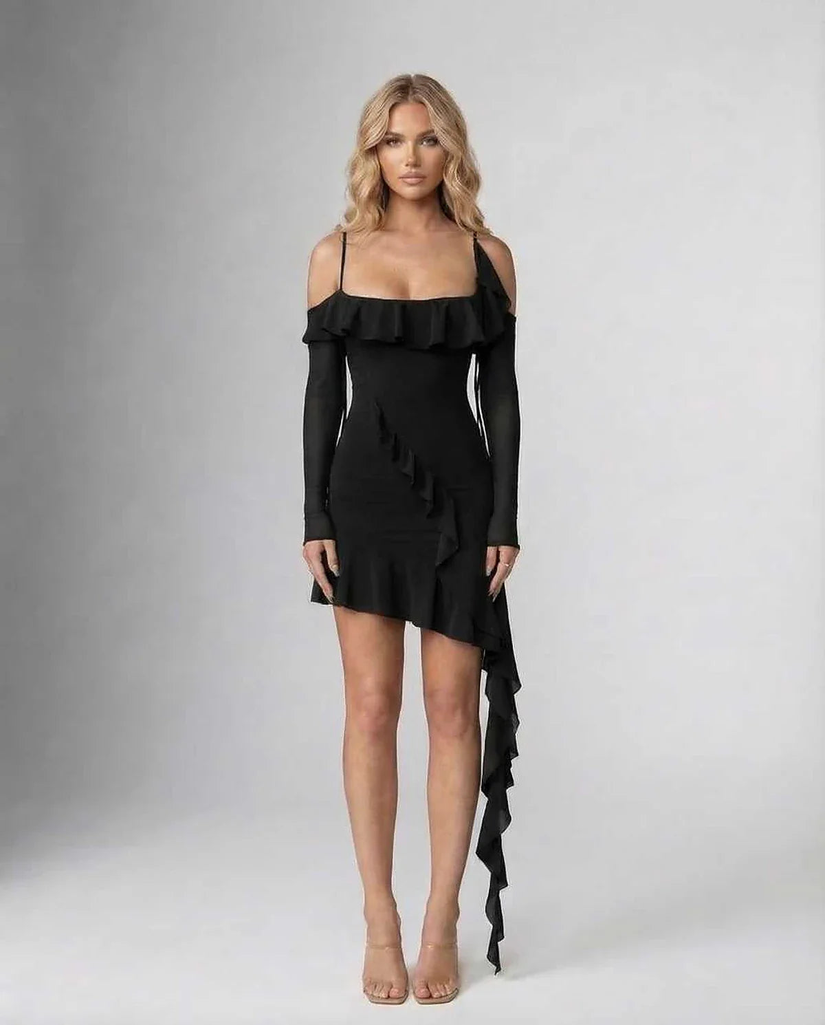 Black Bodycon Halter Sleeveless Mini Dress | Guest of Wedding, front view | Ramblion | SKU: NMD-681274953-black-L-5000,NMD-681274953-black-M-8618,NMD-681274953-black-S-1027,NMD-681274953-black-XL-8674,NMD-681274953-black-XS-3816