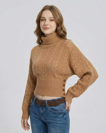 Made Sweater by RAMBLION, brown knit turtleneck, stylish autumn wear, perfect for cozy outings.
