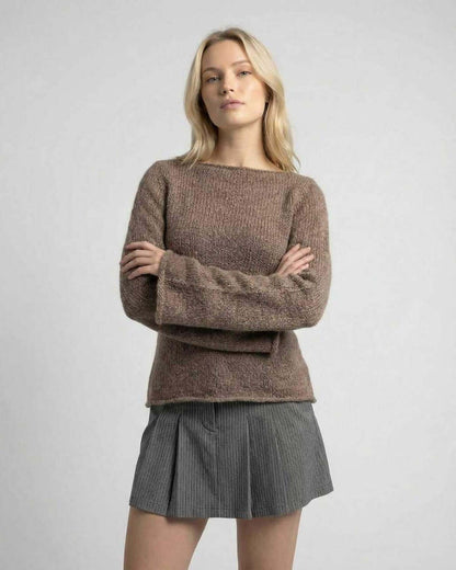 Madras Sweater featuring soft acrylic, round neck, elegant flare sleeves, perfect for stylish casual occasions by RAMBLION.